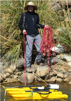 Anna in stream in Peru